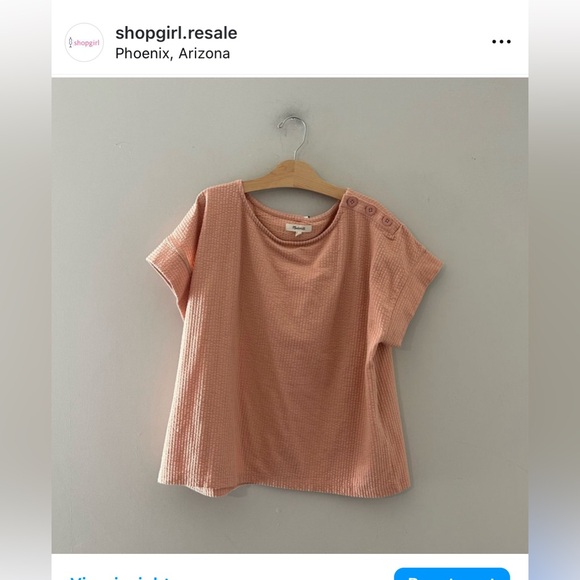 Madewell Seersucker Button‎ Top in Pink Vintage Short Sleeve Shirt XL - Picture 2 of 2